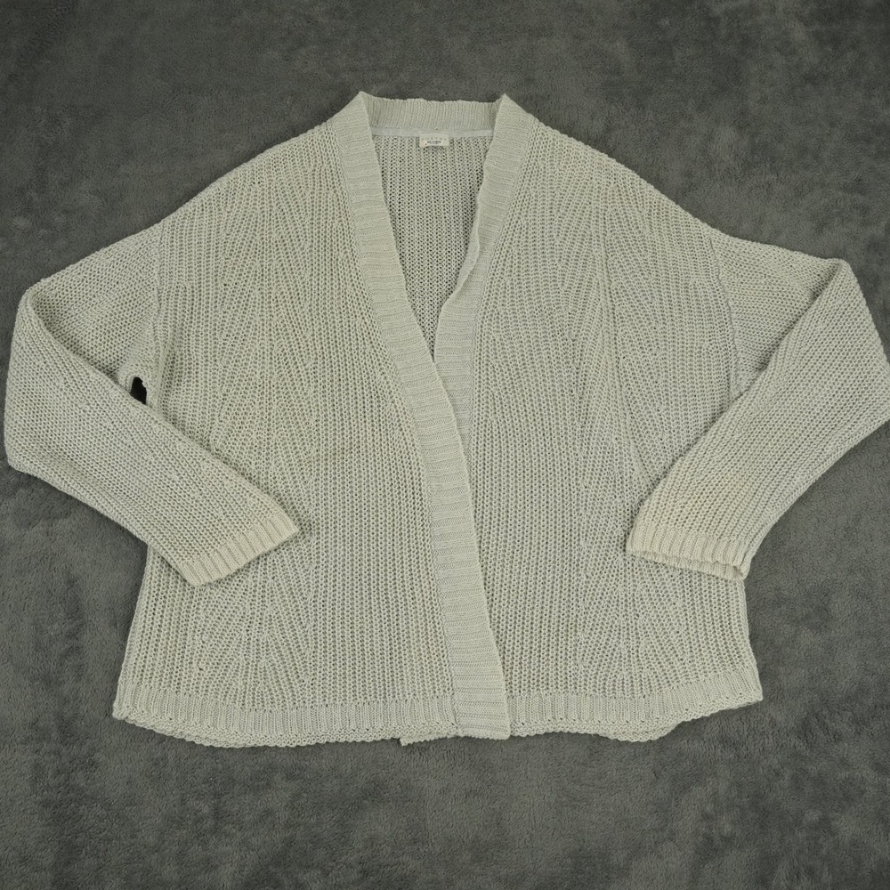 Poetry Linen Cardigan Womens Size 8 Light Gray Open Front‎ Knit Summer Sweater